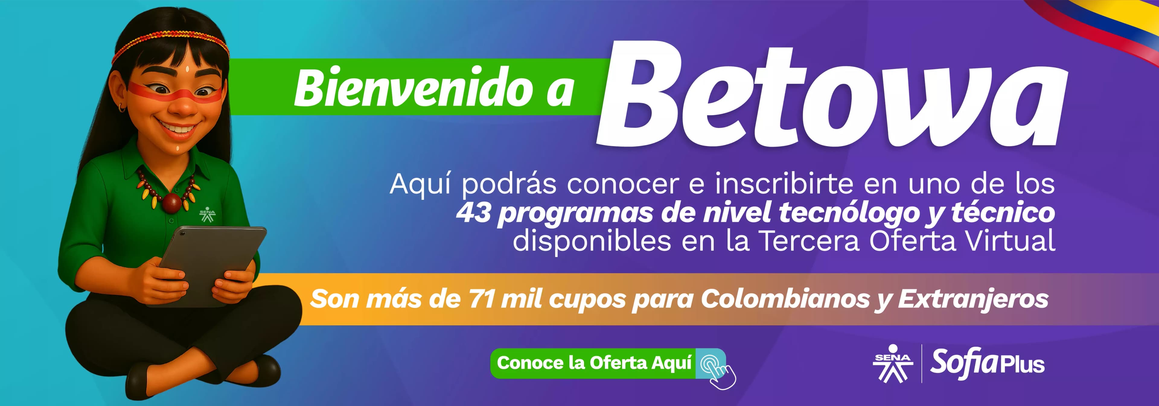 Banner promocional de Betowa - Plataforma educativa del SENA con información sobre programas de formación, cursos y servicios educativos disponibles